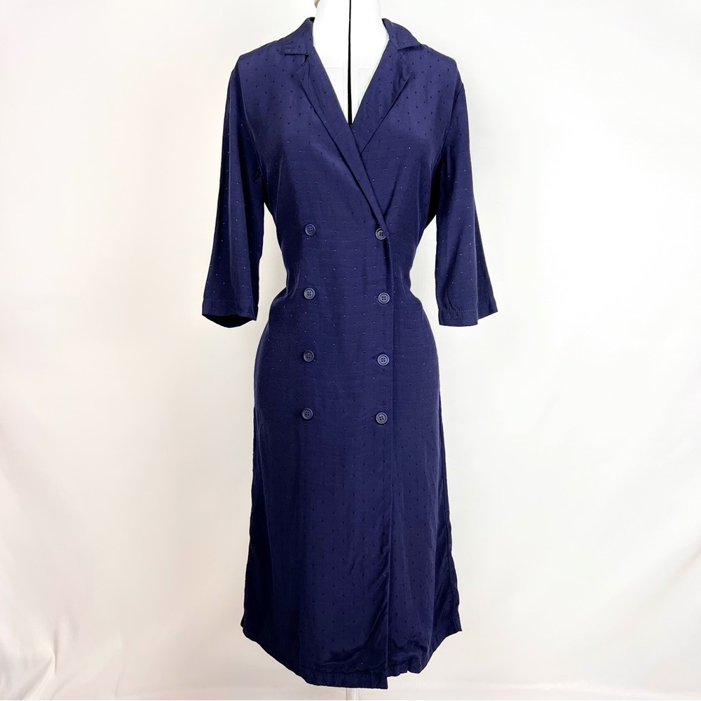 TopShop Navy Retro Button Up Midi Wrap Dress Size 6